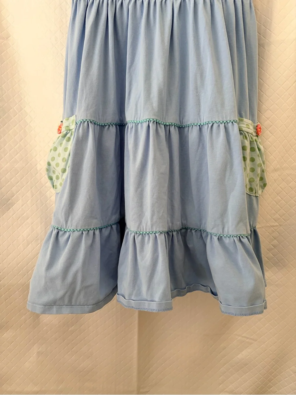 Matilda Jane Light Blue Tiered Dress with Mint Polka-Dot Pockets